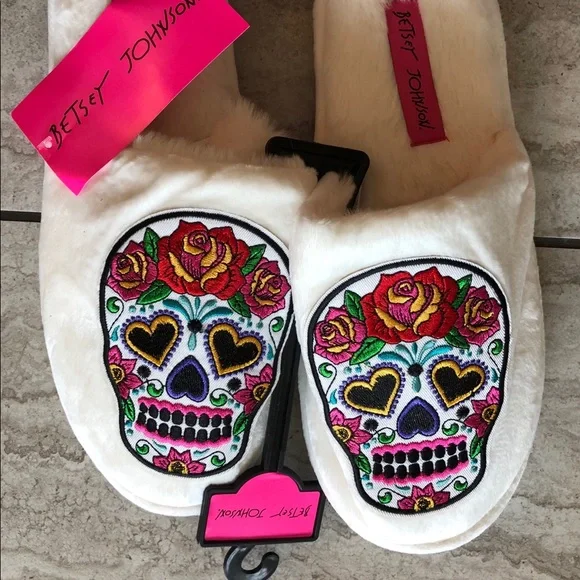 Betsy Johnson calavera “sugar skull” slippers